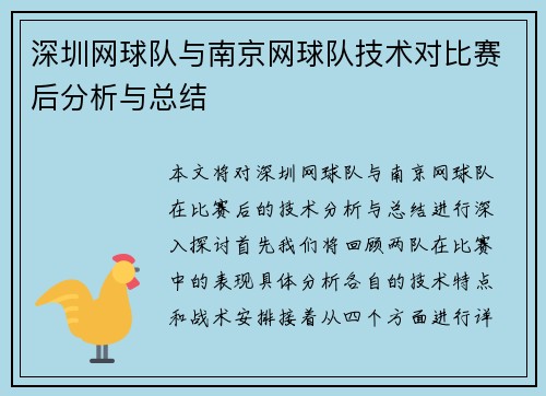 深圳网球队与南京网球队技术对比赛后分析与总结